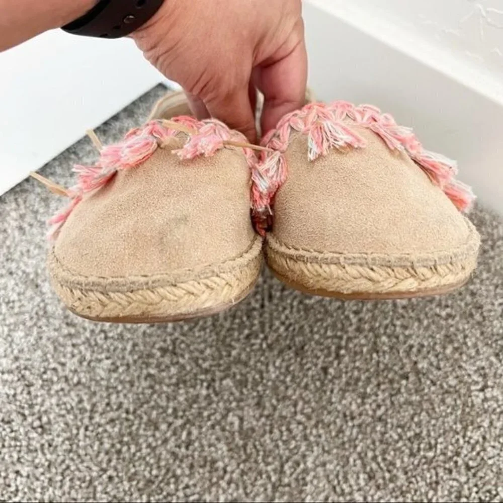Espadrille Flats Size 38 Tan Suede Tassel Slip On Braided Boho Cottage Vacation‎